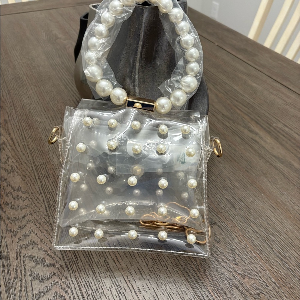 Elegant Faux Pearl-Embellished Clear Handbag